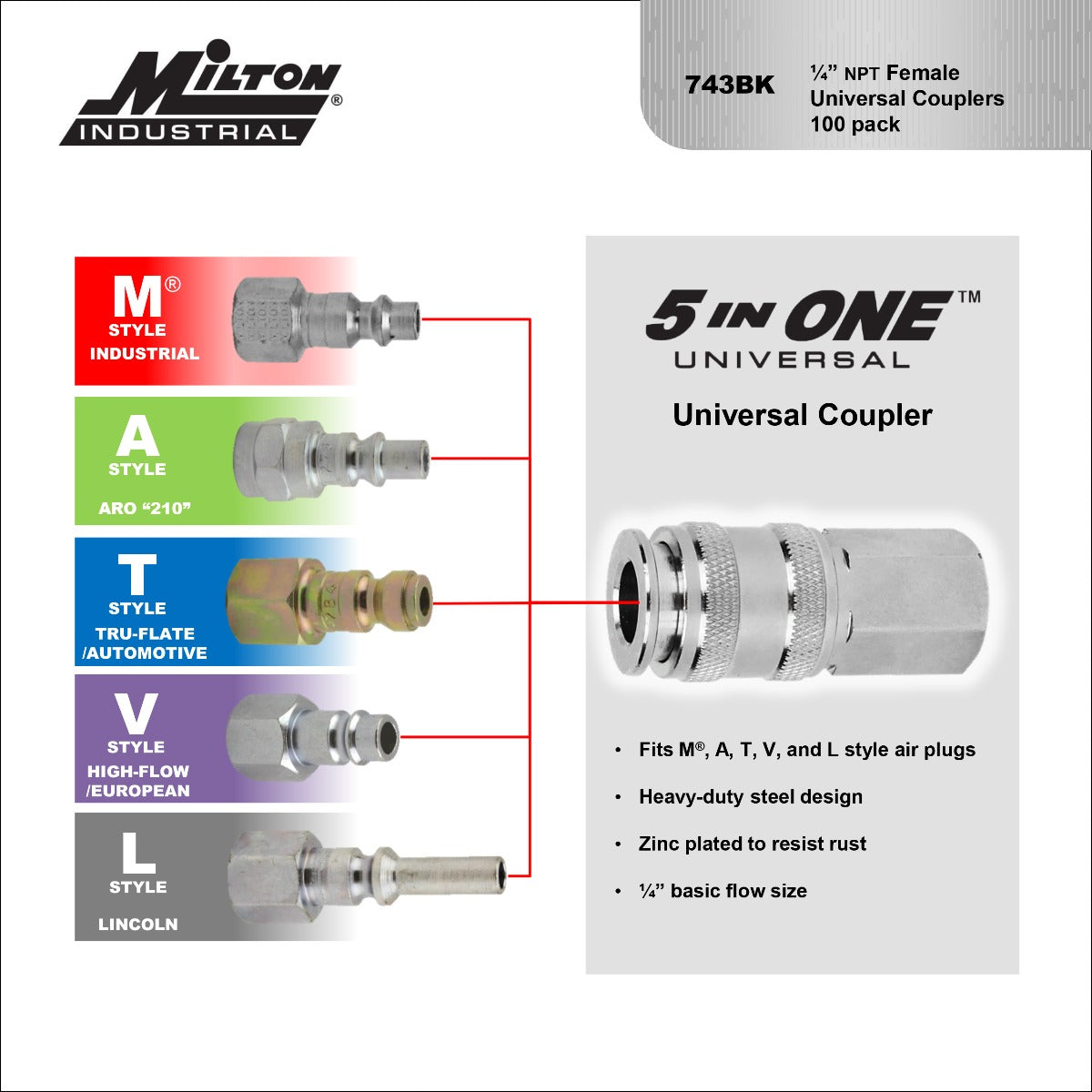 5 In ONE® Universal Quick-Connect Coupler, 1/4