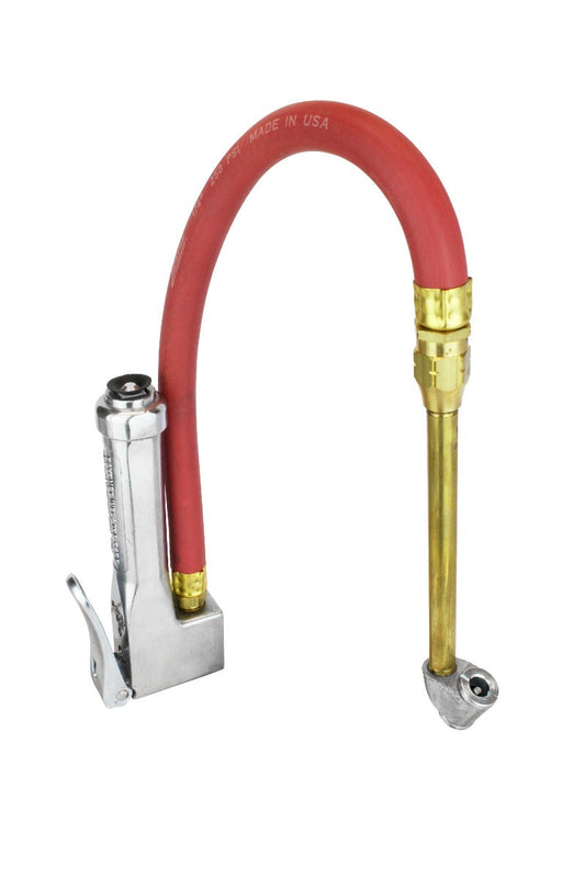 Bayonet Tire Inflator and Air Pressure Gauge, Dual Truck Tire Air Chuck, 1/4" NPT, 15" Rubber Hose, 10-120 PSI (Pack of 5)